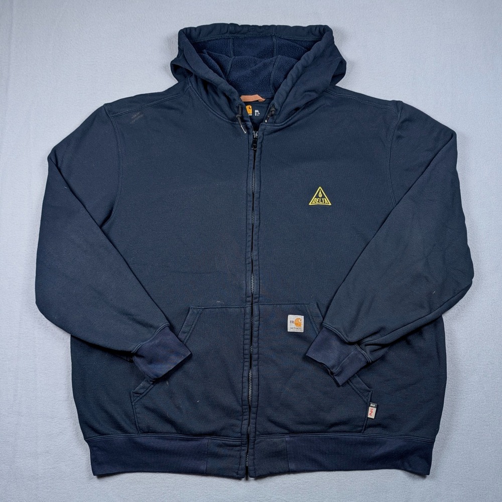 Carhartt Hoodie Mens 2XL‎ Navy Blue FR Flame Resistant Full Zip CAT 2 102908-410